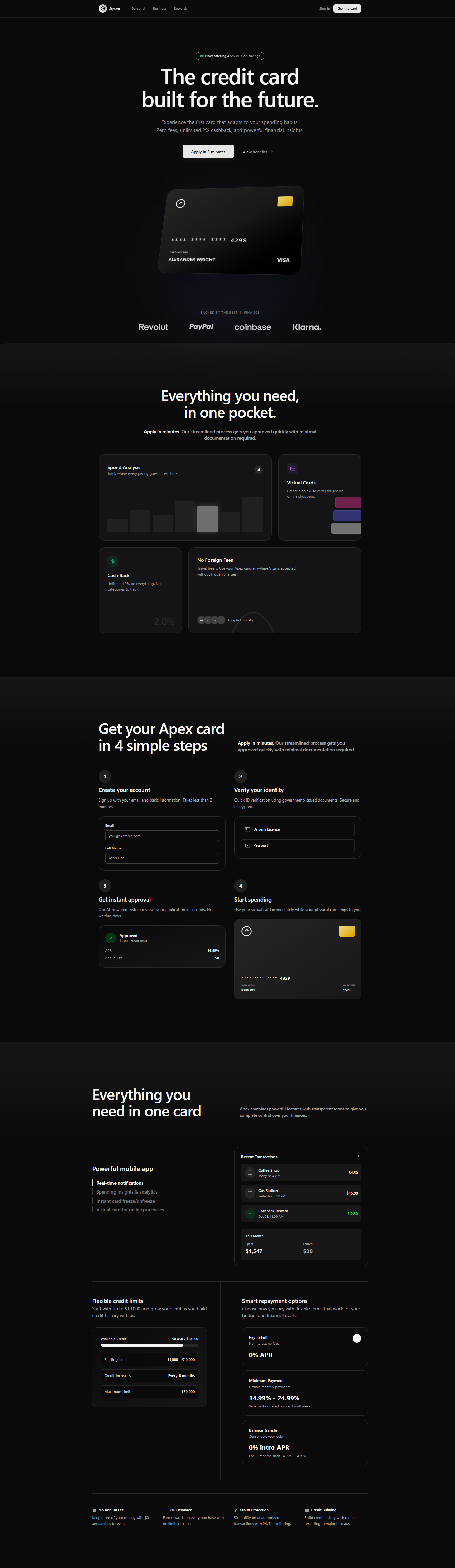 Credit Card App Landing Page