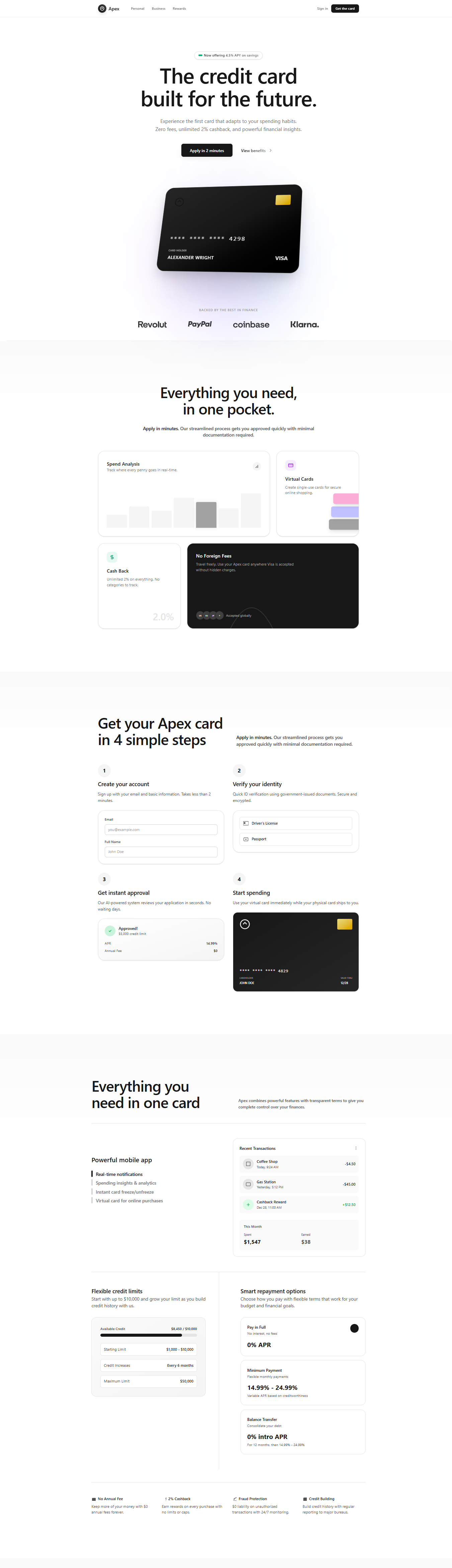 Credit Card App Landing Page