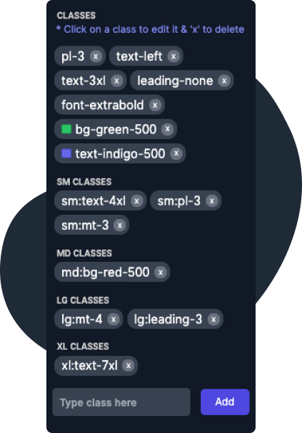 Segmented Tailwind classes view screenshot