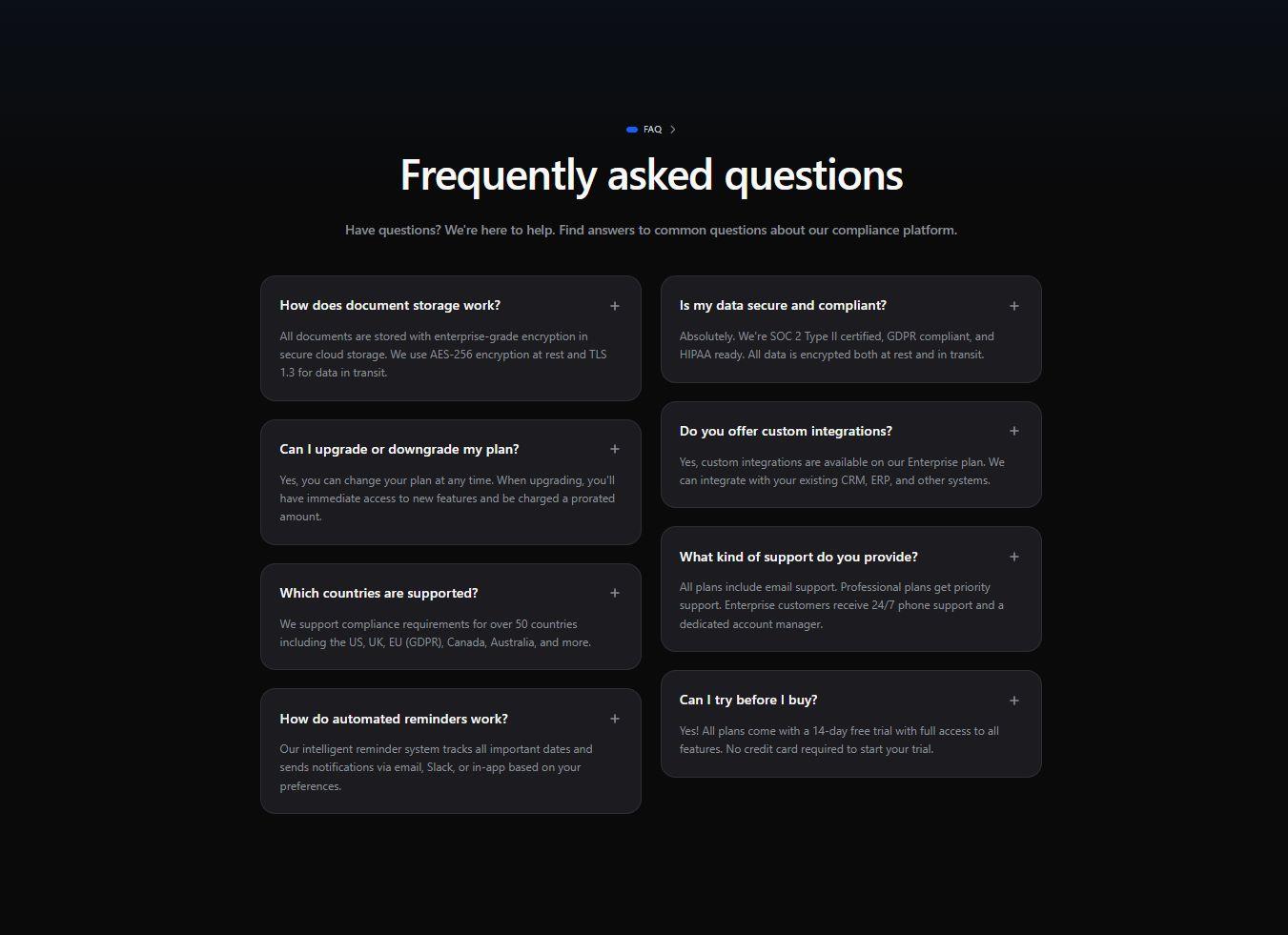 Centered FAQs Section