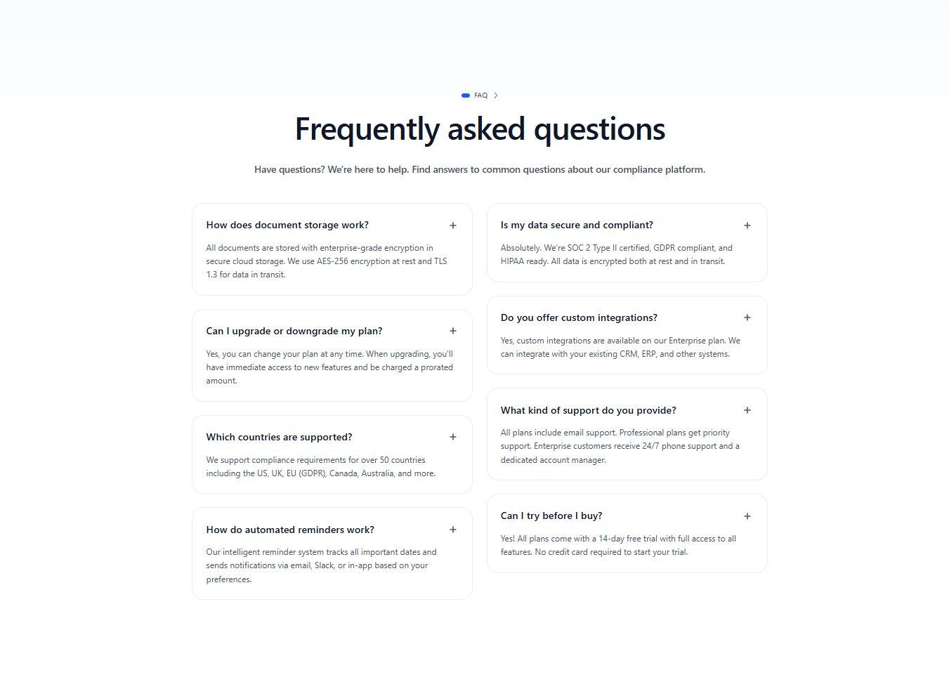 Centered FAQs Section