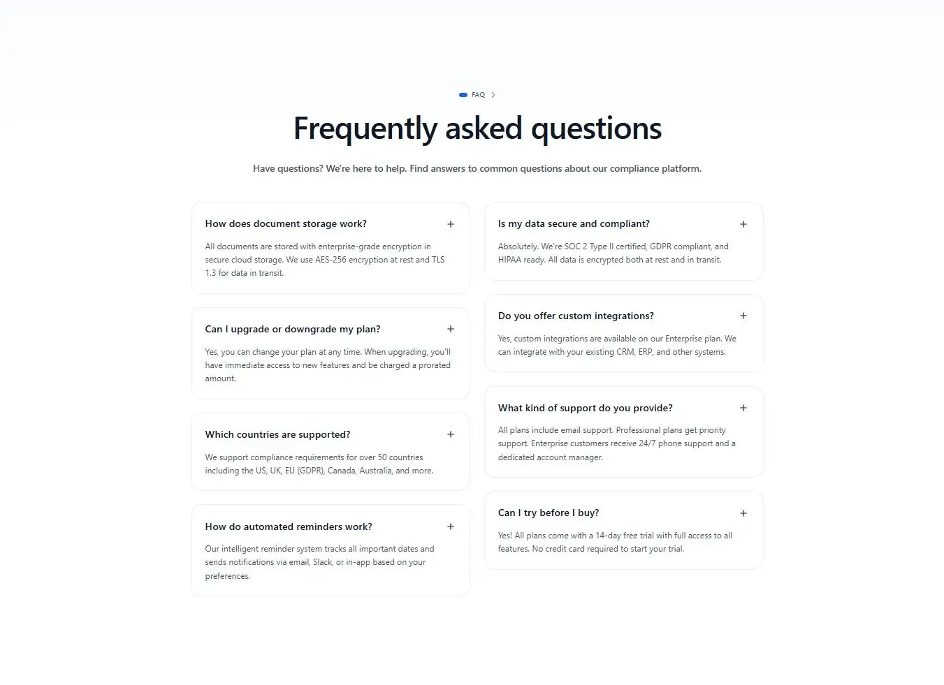 Centered FAQs Section