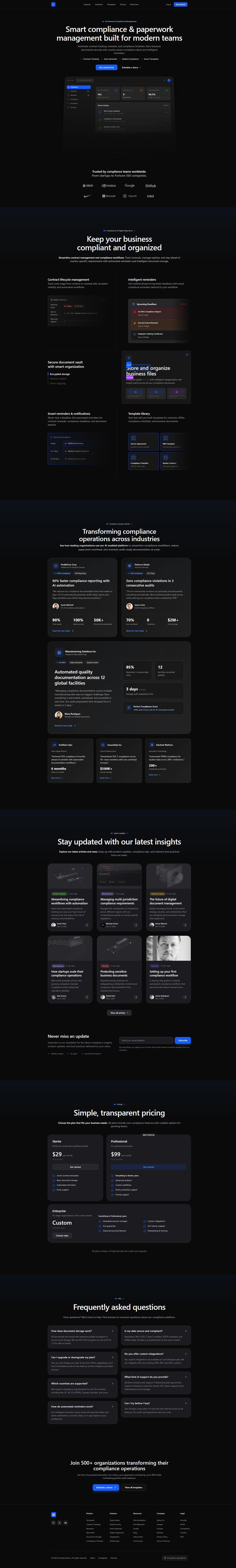 Compliance App landing page