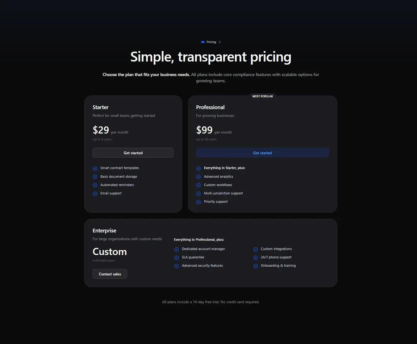 Centered Pricing Section