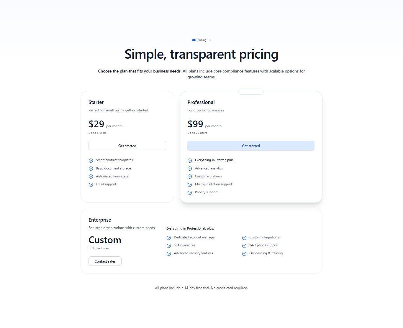 Centered Pricing Section
