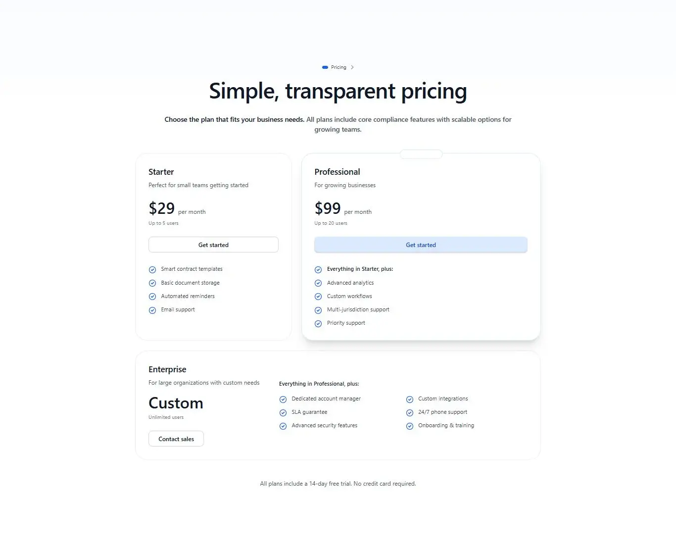 Centered Pricing Section