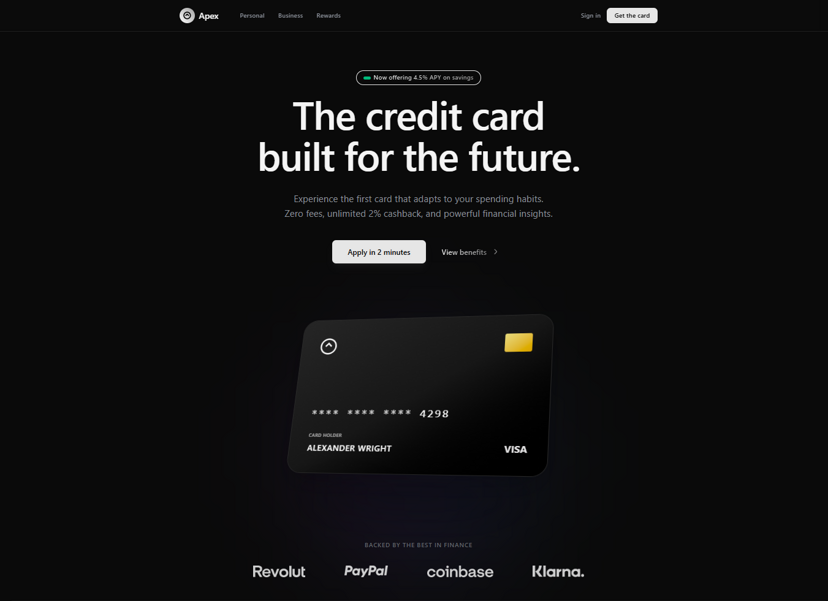 Linear style credit card app