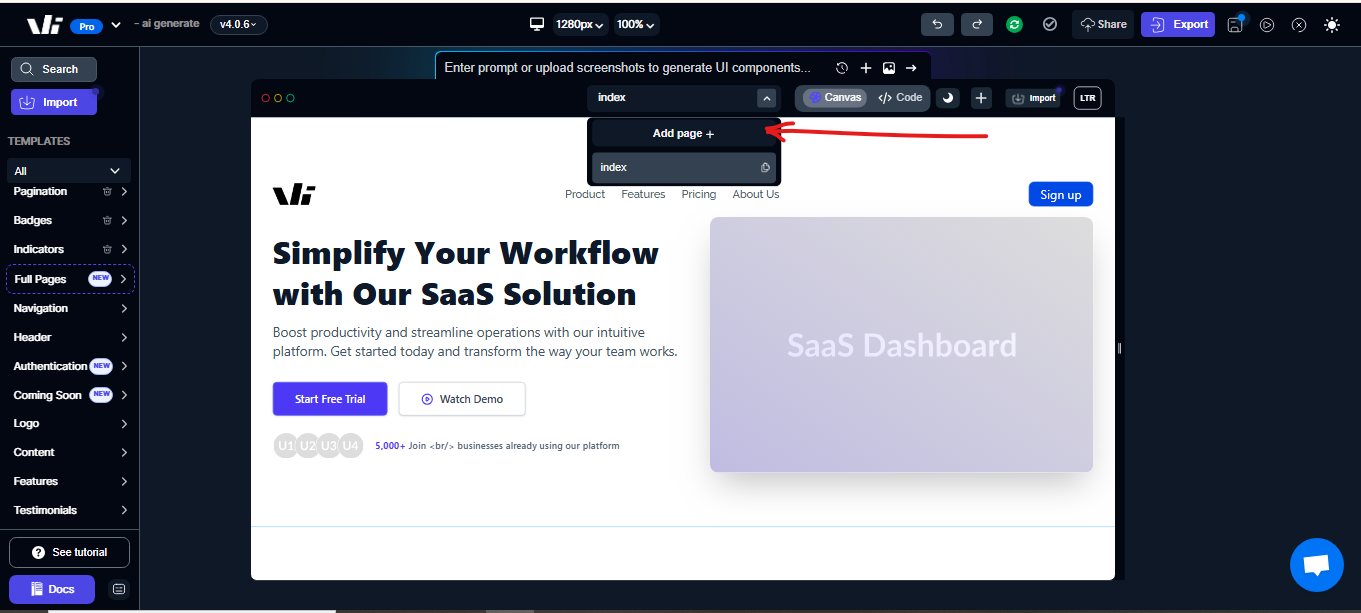 Add page button