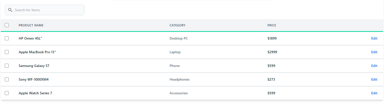 Tailwind css table search