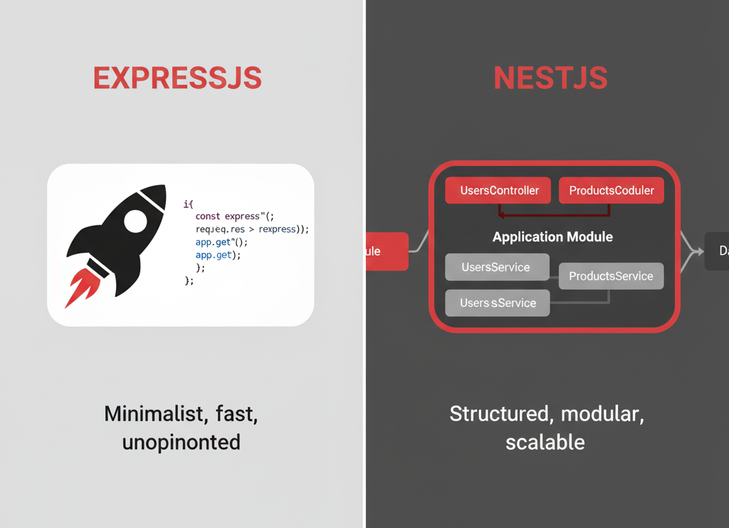 Comparison chart illustration of NestJS vs ExpressJS frameworks