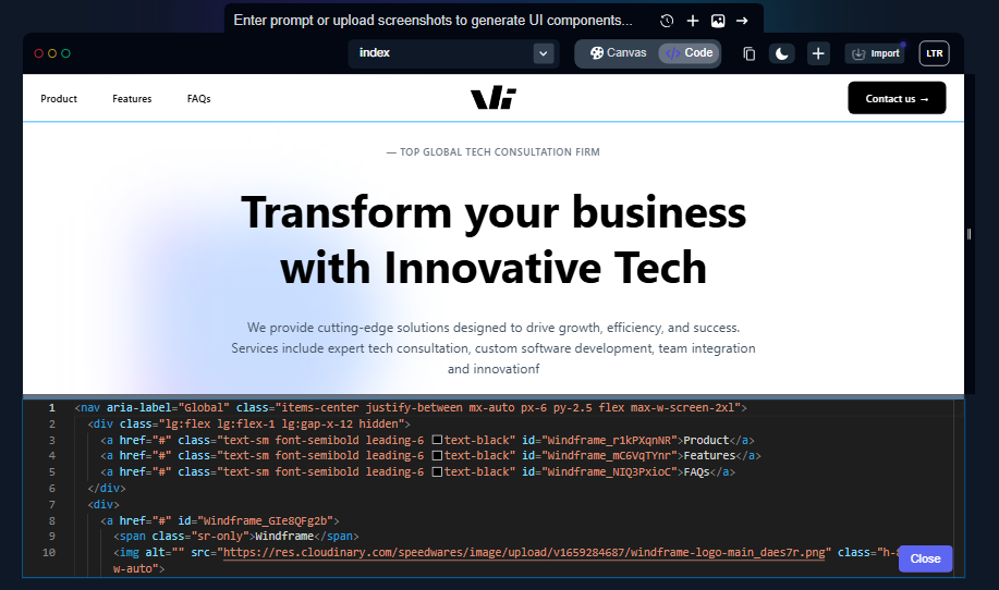 Copy code from the windframe