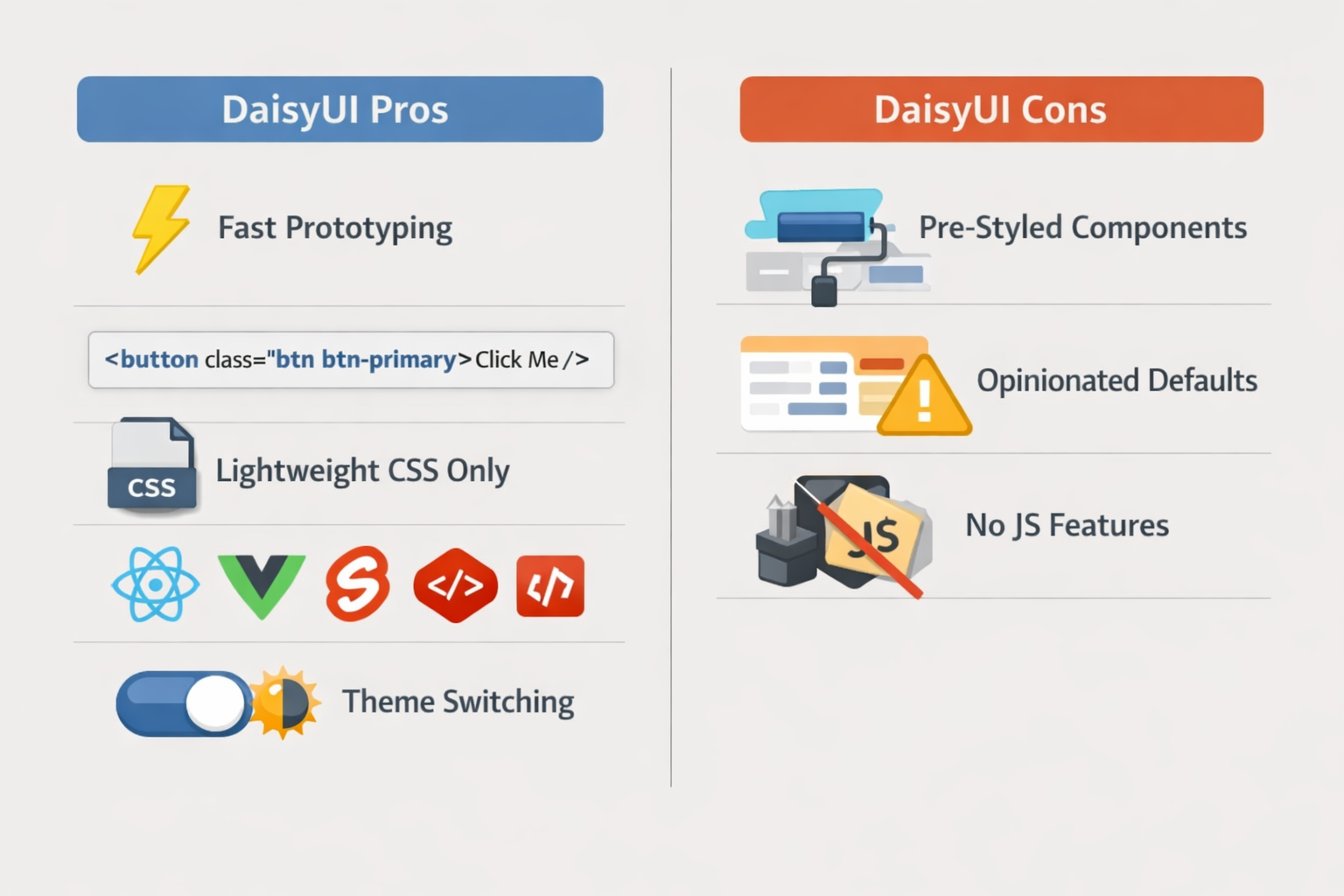 pros and cons of daisyUi