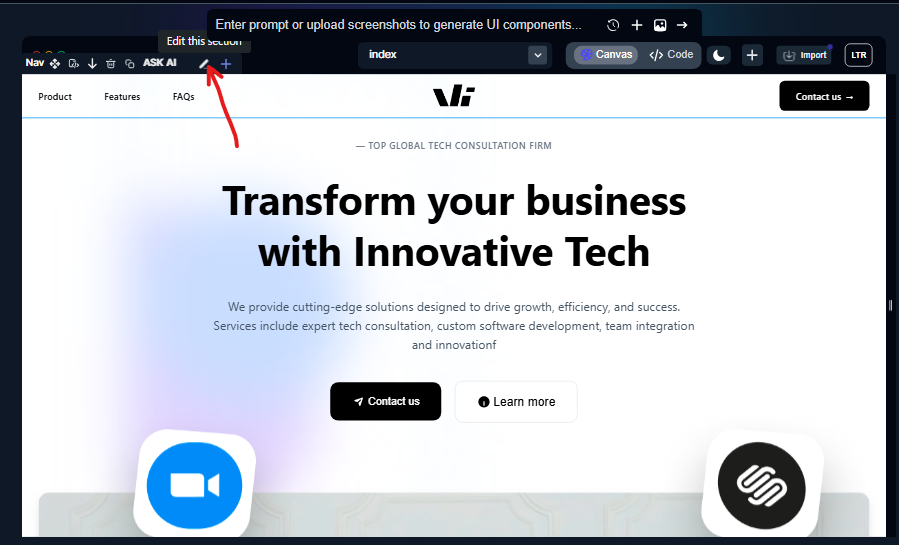 Edit button on element quick actions