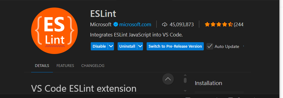 ESLint extension in VS Code