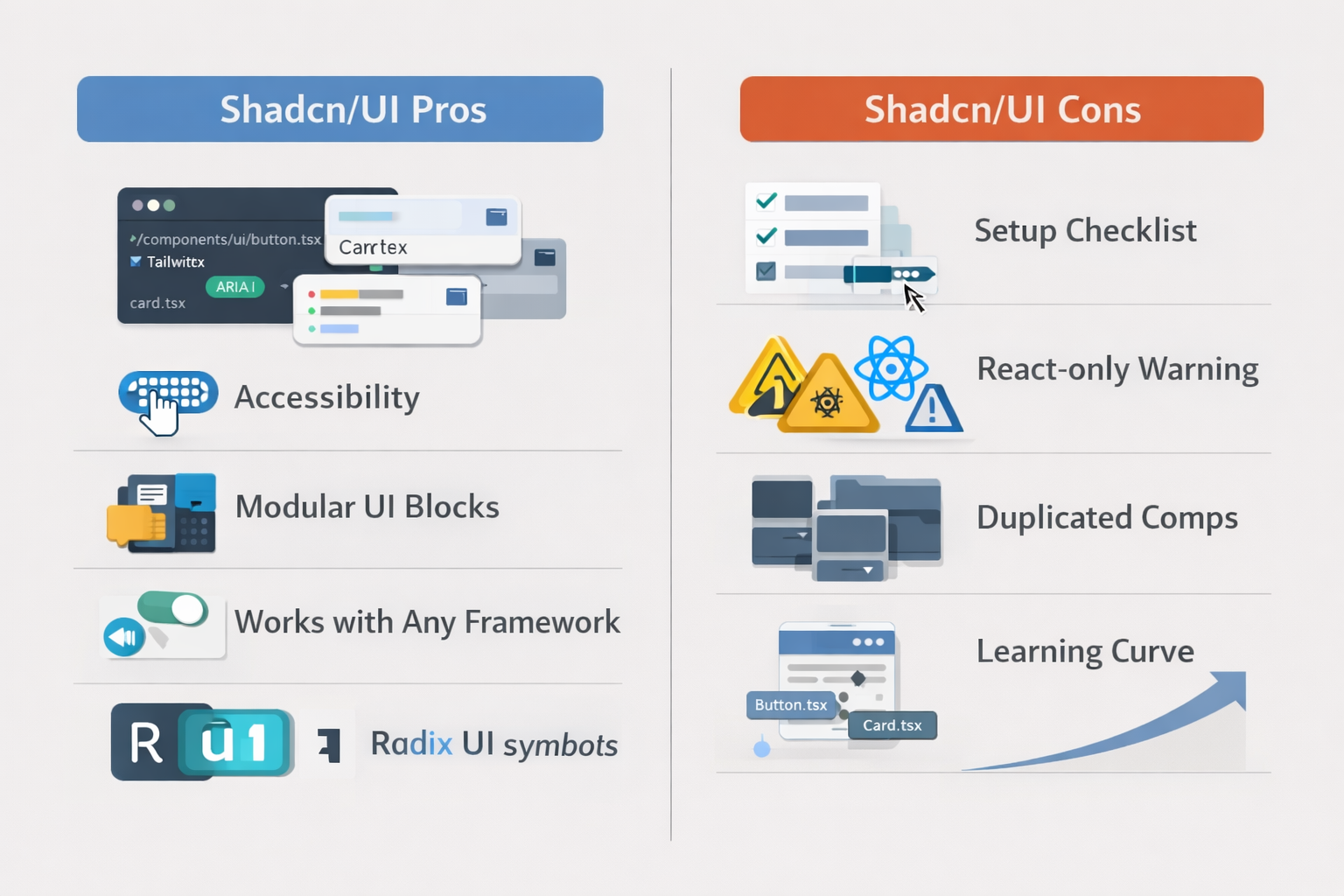 pros and cons of using shadcnUI