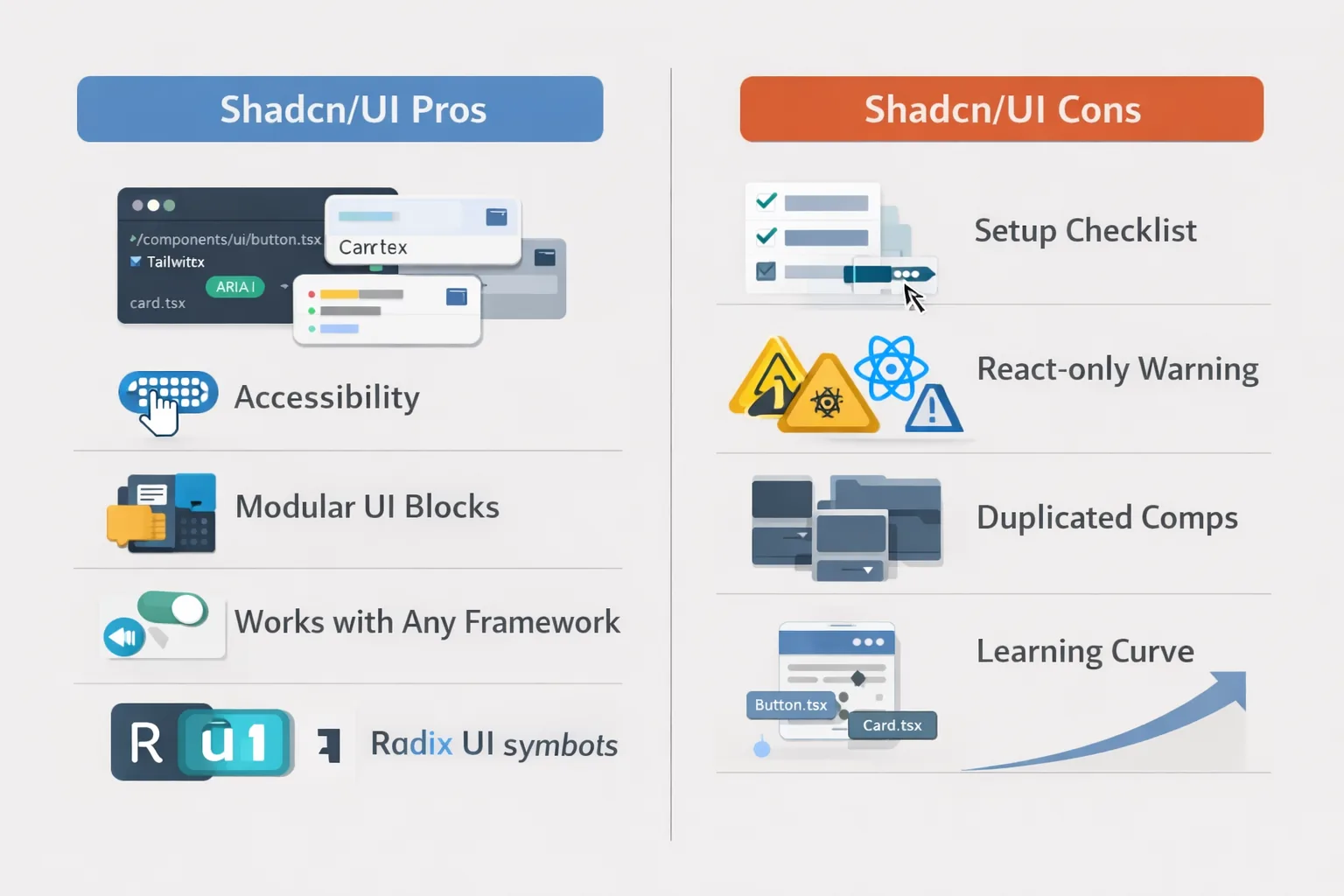 pros and cons of using shadcnUI